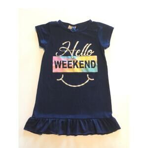 Sweet N Sassy Girls “Hello Weekend” Navy Ruffle Hem Dress Size 3T